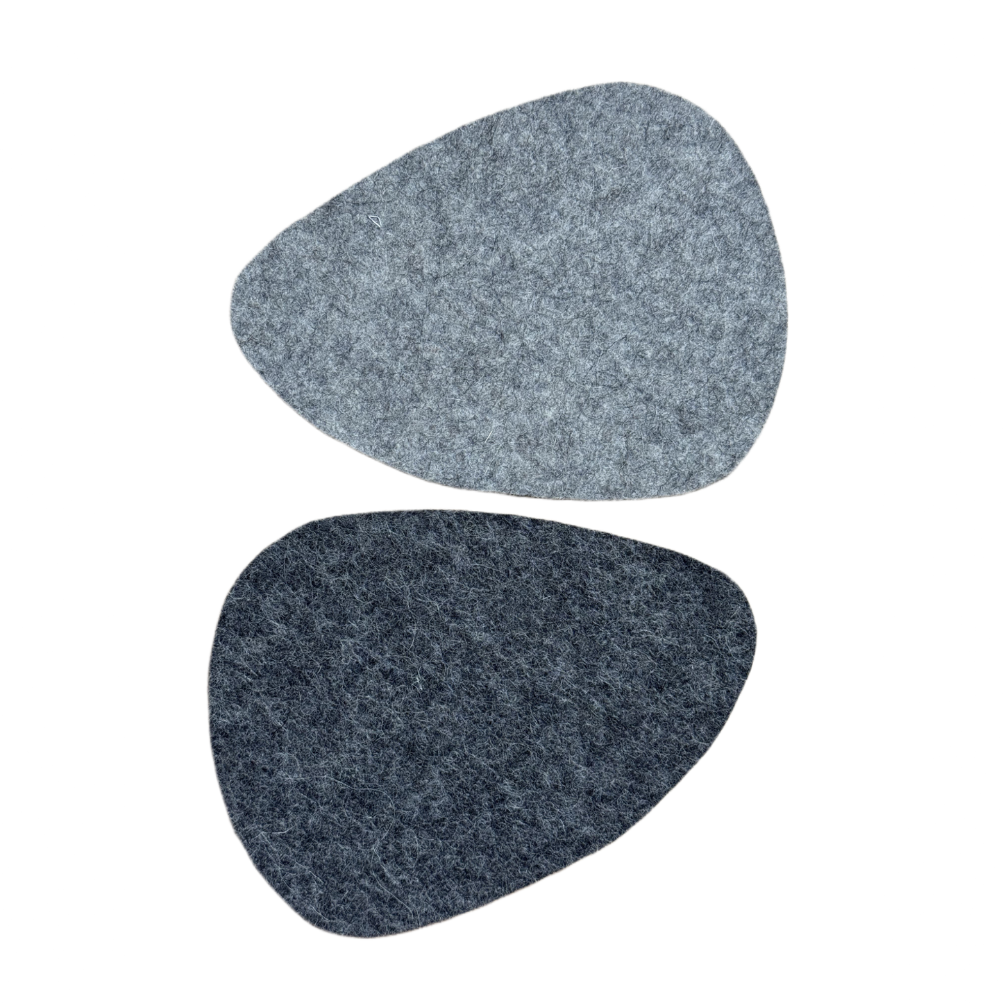Stone-shaped coaster made from 100% natural wool, in neutral tones - front and back view