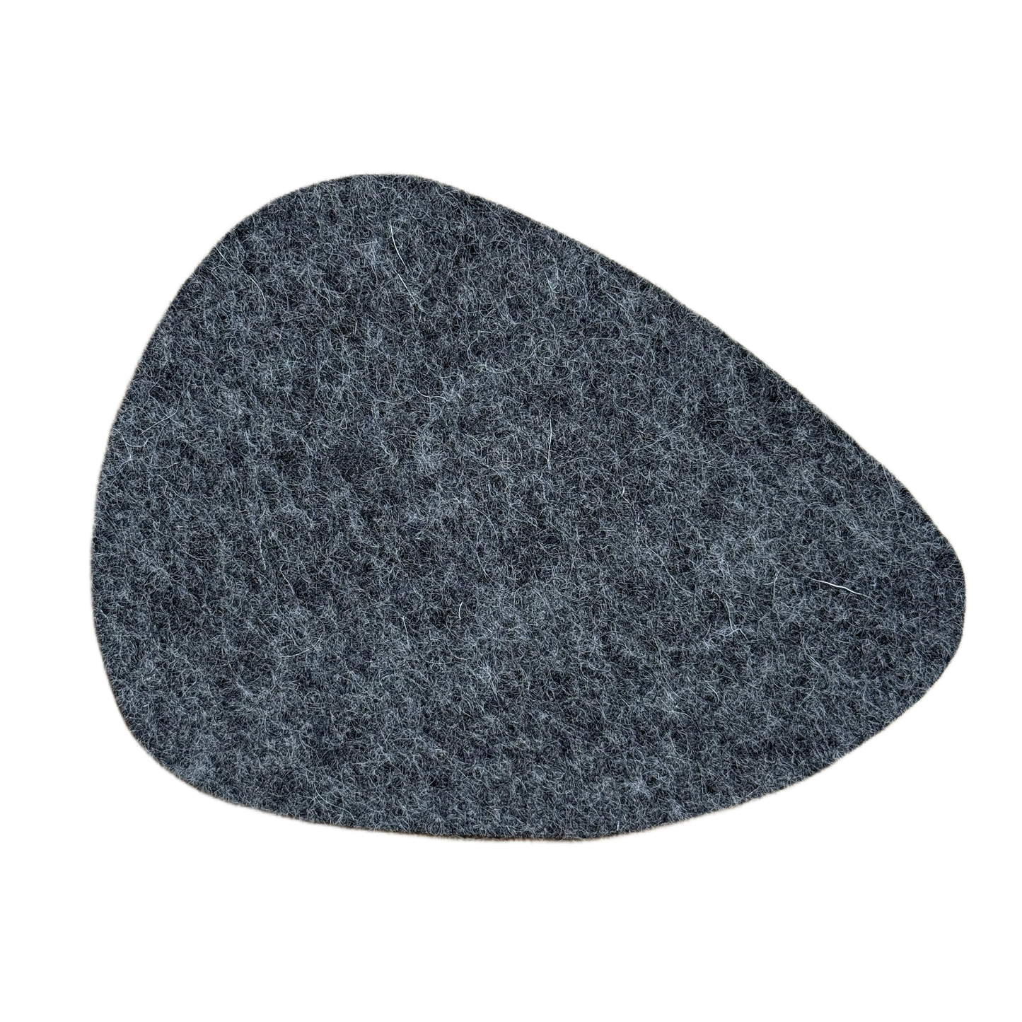 Stone-shaped coaster made from 100% natural wool, in neutral tone - front view