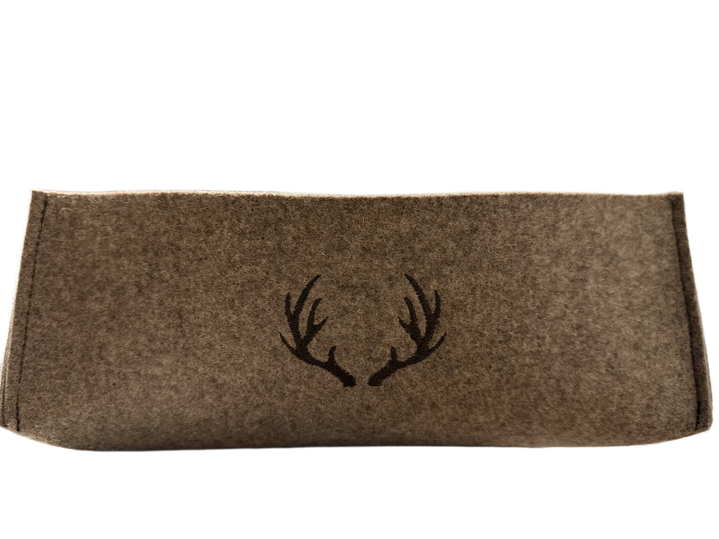 Decorative wool felt basket with antler embroidery, perfect for rustic home storage - front view
