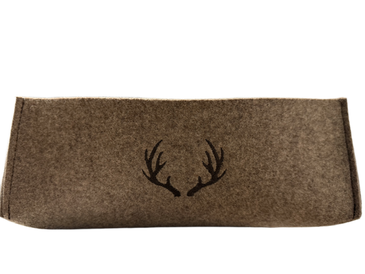 Decorative wool felt basket with antler embroidery, perfect for rustic home storage - front view