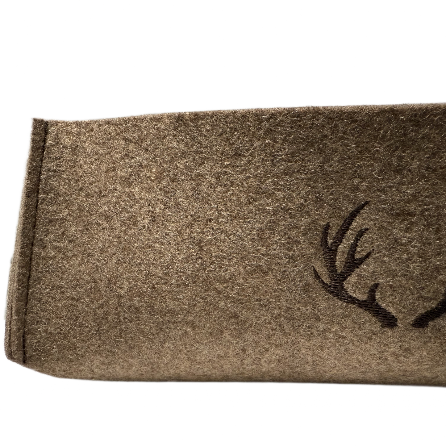 Decorative wool felt basket with antler embroidery, perfect for rustic home storage - side view