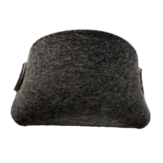 Origami-style wool storage basket made from 100% natural felt, front view