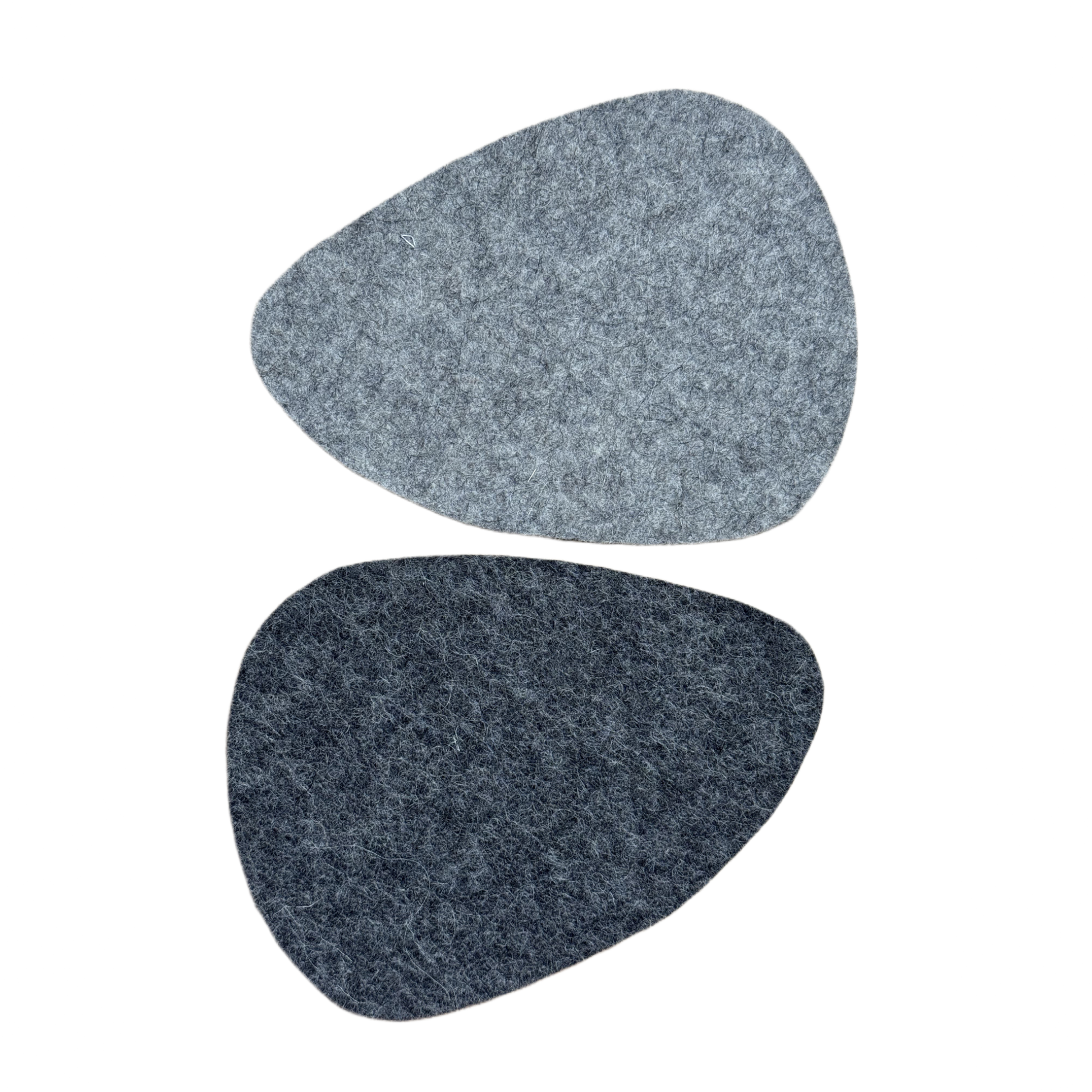 Stone-shaped coaster made from 100% natural wool, in neutral tones - front and back view