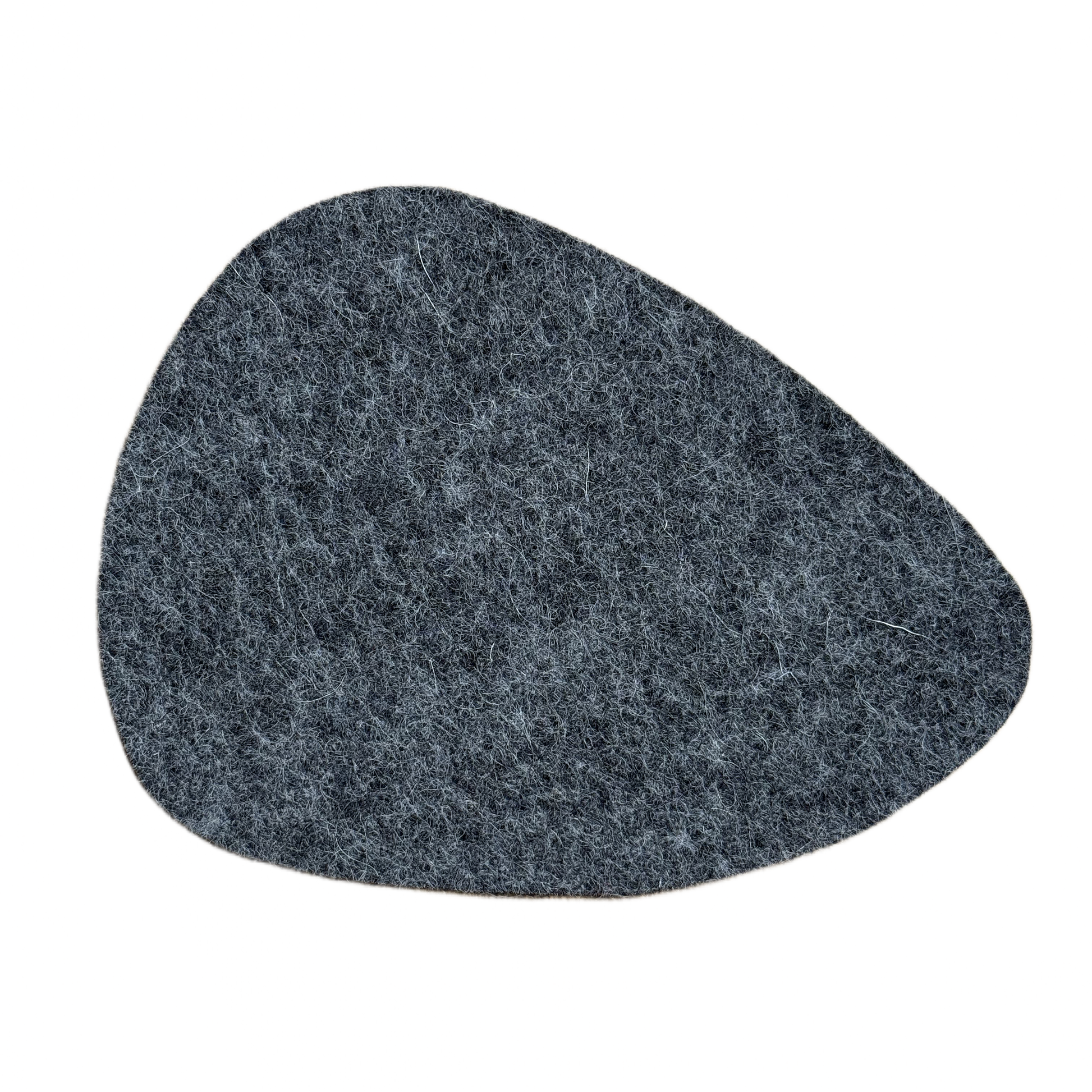 Stone-shaped coaster made from 100% natural wool, in neutral tone - front view