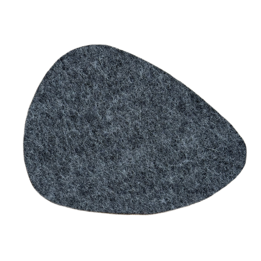 Stone-shaped coaster made from 100% natural wool, in neutral tone - front view