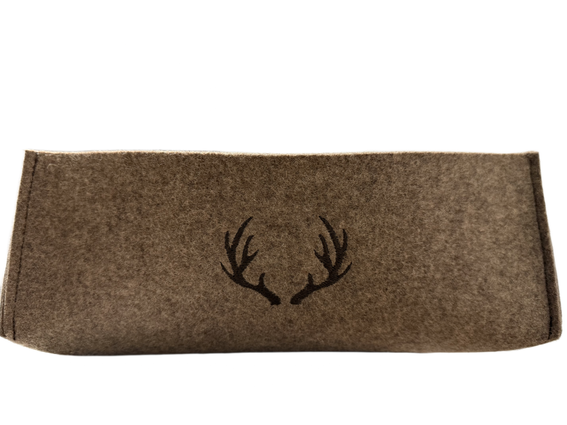Decorative wool felt basket with antler embroidery, perfect for rustic home storage - front view