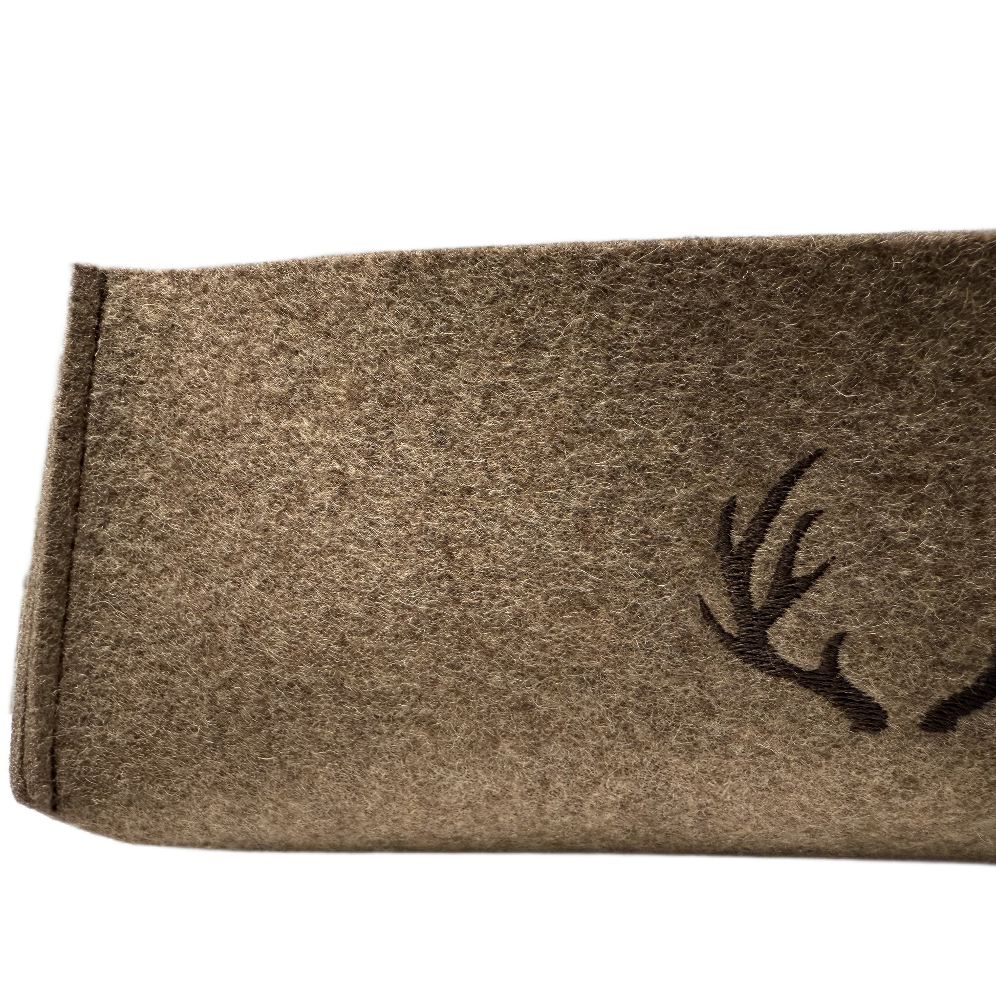 Decorative wool felt basket with antler embroidery, perfect for rustic home storage - side view