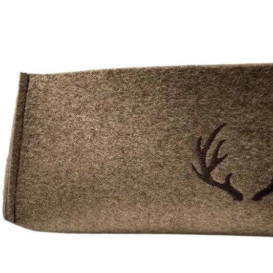 Decorative wool felt basket with antler embroidery, perfect for rustic home storage - side view